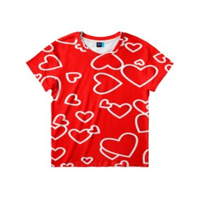 Детская футболка 3D с принтом Сердечки , 100% гипоаллергенный полиэфир | прямой крой, круглый вырез горловины, длина до линии бедер, чуть спущенное плечо, ткань немного тянется | красный | паттерн | сердечки