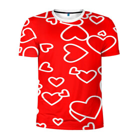 Мужская футболка 3D спортивная с принтом Сердечки , 100% полиэстер с улучшенными характеристиками | приталенный силуэт, круглая горловина, широкие плечи, сужается к линии бедра | красный | паттерн | сердечки