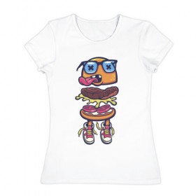 Женская футболка хлопок с принтом Гамбургер , 100% хлопок | прямой крой, круглый вырез горловины, длина до линии бедер, слегка спущенное плечо | 