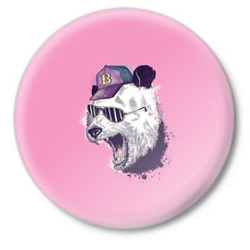 Значок с принтом Панда в бейсболке ,  металл | круглая форма, металлическая застежка в виде булавки | бейсболка | минимализм | очки | панда