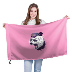 Флаг 3D с принтом Панда в бейсболке , 100% полиэстер | плотность ткани — 95 г/м2, размер — 67 х 109 см. Принт наносится с одной стороны | бейсболка | минимализм | очки | панда