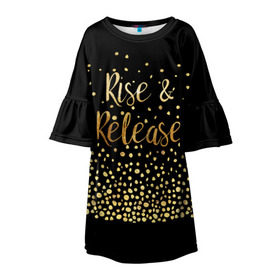 Детское платье 3D с принтом Rise & Release , 100% полиэстер | прямой силуэт, чуть расширенный к низу. Круглая горловина, на рукавах — воланы | Тематика изображения на принте: gold | luxury | motivation | release | rise | vip | золото | лакшери | мотивация | подъем | премиум | реализация