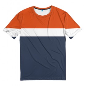 Мужская футболка 3D с принтом Триколор , 100% полиэфир | прямой крой, круглый вырез горловины, длина до линии бедер | 2017 | белый | дизайн | классика | новинки | новое | оранжевый | полосы | популярное | синий | триколор