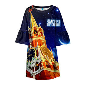 Детское платье 3D с принтом Москва , 100% полиэстер | прямой силуэт, чуть расширенный к низу. Круглая горловина, на рукавах — воланы | кремль | небо | ночь