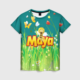 Женская футболка 3D с принтом Пчелка Майя , 100% полиэфир ( синтетическое хлопкоподобное полотно) | прямой крой, круглый вырез горловины, длина до линии бедер | пчелка майя
