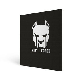 Холст квадратный с принтом Pit Force , 100% ПВХ |  | pit force | белый | боец | друг человека | животные | питбуль | порода | собака | цвет | чёрный