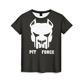 Женская футболка 3D с принтом Pit Force , 100% полиэфир ( синтетическое хлопкоподобное полотно) | прямой крой, круглый вырез горловины, длина до линии бедер | pit force | белый | боец | друг человека | животные | питбуль | порода | собака | цвет | чёрный