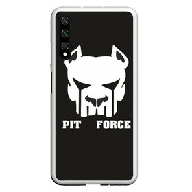 Чехол для Honor 20 с принтом Pit Force , Силикон | Область печати: задняя сторона чехла, без боковых панелей | pit force | белый | боец | друг человека | животные | питбуль | порода | собака | цвет | чёрный