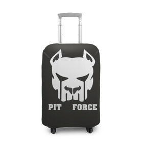 Чехол для чемодана 3D с принтом Pit Force , 86% полиэфир, 14% спандекс | двустороннее нанесение принта, прорези для ручек и колес | pit force | белый | боец | друг человека | животные | питбуль | порода | собака | цвет | чёрный
