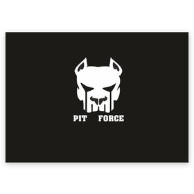 Поздравительная открытка с принтом Pit Force , 100% бумага | плотность бумаги 280 г/м2, матовая, на обратной стороне линовка и место для марки
 | pit force | белый | боец | друг человека | животные | питбуль | порода | собака | цвет | чёрный