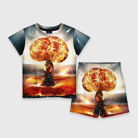Детский костюм с шортами 3D с принтом Атомный взрыв ,  |  | city | earth | explosion | mushroom | night | nuclear | sky | атомный | взрыв | город | гриб | земля | небо | ночь