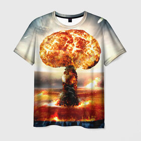 Мужская футболка 3D с принтом Атомный взрыв , 100% полиэфир | прямой крой, круглый вырез горловины, длина до линии бедер | city | earth | explosion | mushroom | night | nuclear | sky | атомный | взрыв | город | гриб | земля | небо | ночь