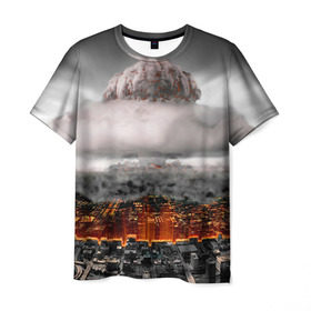 Мужская футболка 3D с принтом Атомный взрыв , 100% полиэфир | прямой крой, круглый вырез горловины, длина до линии бедер | city | earth | explosion | heaven | mushroom | nuclear | атомный | взрыв | город | гриб | земля | небо