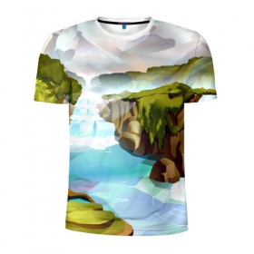 Мужская футболка 3D спортивная с принтом Горная река , 100% полиэстер с улучшенными характеристиками | приталенный силуэт, круглая горловина, широкие плечи, сужается к линии бедра | Тематика изображения на принте: пейзаж | яркий