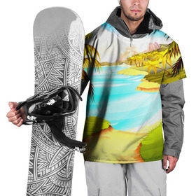 Накидка на куртку 3D с принтом Тропический остров , 100% полиэстер |  | Тематика изображения на принте: jungle | деревья | джунгли | зелень | кусты | лес | лодки | мох | океан | пальмы | пляж | тропики | экзотика