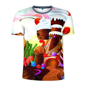 Мужская футболка 3D спортивная с принтом Candy Town , 100% полиэстер с улучшенными характеристиками | приталенный силуэт, круглая горловина, широкие плечи, сужается к линии бедра | конфеты | пирожные | сладости | яркий