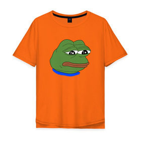 Мужская футболка хлопок Oversize с принтом SAD FROG , 100% хлопок | свободный крой, круглый ворот, “спинка” длиннее передней части | Тематика изображения на принте: meme | pepe frog | pepe the frog | sad frog | грустная лягушка | мем