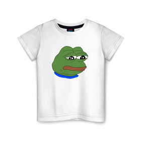 Детская футболка хлопок с принтом SAD FROG , 100% хлопок | круглый вырез горловины, полуприлегающий силуэт, длина до линии бедер | Тематика изображения на принте: meme | pepe frog | pepe the frog | sad frog | грустная лягушка | мем