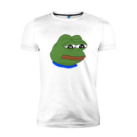 Мужская футболка премиум с принтом SAD FROG , 92% хлопок, 8% лайкра | приталенный силуэт, круглый вырез ворота, длина до линии бедра, короткий рукав | meme | pepe frog | pepe the frog | sad frog | грустная лягушка | мем