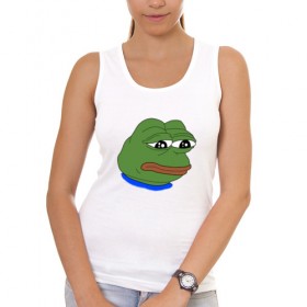 Женская майка хлопок с принтом SAD FROG , 95% хлопок, 5% эластан |  | meme | pepe frog | pepe the frog | sad frog | грустная лягушка | мем