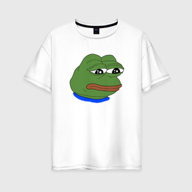 Женская футболка хлопок Oversize с принтом SAD FROG , 100% хлопок | свободный крой, круглый ворот, спущенный рукав, длина до линии бедер
 | meme | pepe frog | pepe the frog | sad frog | грустная лягушка | мем