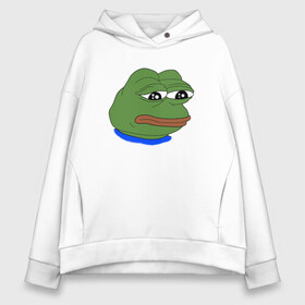 Женское худи Oversize хлопок с принтом SAD FROG , френч-терри — 70% хлопок, 30% полиэстер. Мягкий теплый начес внутри —100% хлопок | боковые карманы, эластичные манжеты и нижняя кромка, капюшон на магнитной кнопке | meme | pepe frog | pepe the frog | sad frog | грустная лягушка | мем