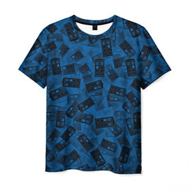Мужская футболка 3D с принтом Будки Тардис , 100% полиэфир | прямой крой, круглый вырез горловины, длина до линии бедер | doctor | tardis | who | доктор | кто | машина времени | паттерн | синий | туалет