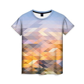 Женская футболка 3D с принтом Абстрактный геометрический фон , 100% полиэфир ( синтетическое хлопкоподобное полотно) | прямой крой, круглый вырез горловины, длина до линии бедер | абстракция | геометрический | мозаика | ромб | треугольник | триангуляция