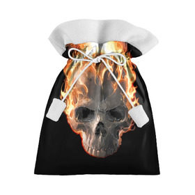 Подарочный 3D мешок с принтом Череп в огне , 100% полиэстер | Размер: 29*39 см | background | black | death | fire | flame | skeleton | skull | огонь | пламя | скелет | фон | череп | черный