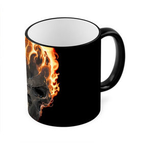 Кружка 3D с принтом Череп в огне , керамика | ёмкость 330 мл | background | black | death | fire | flame | skeleton | skull | огонь | пламя | скелет | фон | череп | черный