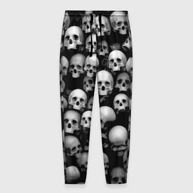 Мужские брюки 3D с принтом Черепа , 100% полиэстер | манжеты по низу, эластичный пояс регулируется шнурком, по бокам два кармана без застежек, внутренняя часть кармана из мелкой сетки | background | black | death | skeletons | skull | скелеты | фон | черепа | черный