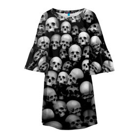 Детское платье 3D с принтом Черепа , 100% полиэстер | прямой силуэт, чуть расширенный к низу. Круглая горловина, на рукавах — воланы | background | black | death | skeletons | skull | скелеты | фон | черепа | черный