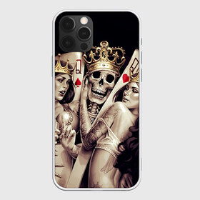 Чехол для iPhone 12 Pro Max с принтом Скелетоны , Силикон |  | Тематика изображения на принте: background | black | cards | color | crown | death | game | girl | hearts | king | queen | skeleton | skull | spades | tattoo | девушки | игра | карты | королевы | король | короны | масть | пики | скелет | тату | фон | черви 