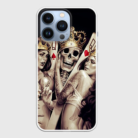 Чехол для iPhone 13 Pro с принтом Скелетоны ,  |  | Тематика изображения на принте: background | black | cards | color | crown | death | game | girl | hearts | king | queen | skeleton | skull | spades | tattoo | девушки | игра | карты | королевы | король | короны | масть | пики | скелет | тату | фон | черви 