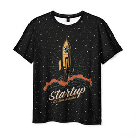 Мужская футболка 3D с принтом Startup Space , 100% полиэфир | прямой крой, круглый вырез горловины, длина до линии бедер | cosmos | galaxy | planet | rocket | space | star | взлет | галактика | звезды | корабль | космос | планета | ракета