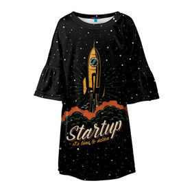 Детское платье 3D с принтом Startup Space , 100% полиэстер | прямой силуэт, чуть расширенный к низу. Круглая горловина, на рукавах — воланы | Тематика изображения на принте: cosmos | galaxy | planet | rocket | space | star | взлет | галактика | звезды | корабль | космос | планета | ракета
