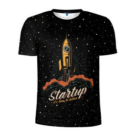 Мужская футболка 3D спортивная с принтом Startup Space , 100% полиэстер с улучшенными характеристиками | приталенный силуэт, круглая горловина, широкие плечи, сужается к линии бедра | cosmos | galaxy | planet | rocket | space | star | взлет | галактика | звезды | корабль | космос | планета | ракета