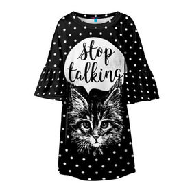 Детское платье 3D с принтом Stop Talking , 100% полиэстер | прямой силуэт, чуть расширенный к низу. Круглая горловина, на рукавах — воланы | animal | beast | cat | feline | gentleman | kitty | meow | stop | talk | джентльмен | животное | зверь | кот | котенок | котик | кошка | мяу | разговор | стоп