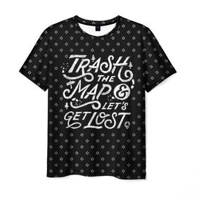 Мужская футболка 3D с принтом Trash the Map , 100% полиэфир | прямой крой, круглый вырез горловины, длина до линии бедер | adventure | city | country | nature | sleep | tourism | travel | work | город | карта | поездка | приключение | природа | путешествие | работа | сон | страна | туризм | турист