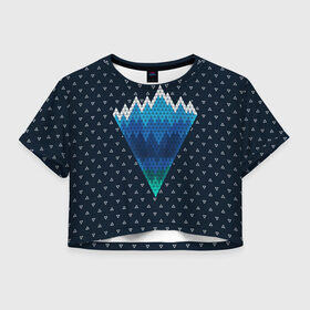 Женская футболка 3D укороченная с принтом Геометрические горы , 100% полиэстер | круглая горловина, длина футболки до линии талии, рукава с отворотами | geometry | mountain | геометрия