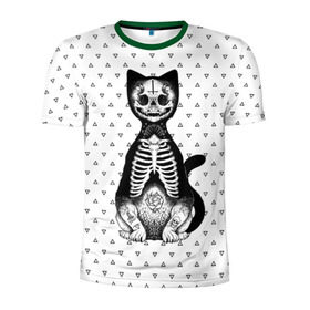 Мужская футболка 3D спортивная с принтом Готический кот , 100% полиэстер с улучшенными характеристиками | приталенный силуэт, круглая горловина, широкие плечи, сужается к линии бедра | bone | cat | death | feline | gothic | hipster | kitty | meow | skelet | skull | tatoo | готика | кости | кот | котенок | котик | кошка | мяу | скелет | тату | хипстер | череп