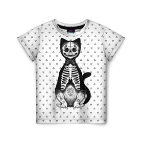 Детская футболка 3D с принтом Готический кот , 100% гипоаллергенный полиэфир | прямой крой, круглый вырез горловины, длина до линии бедер, чуть спущенное плечо, ткань немного тянется | Тематика изображения на принте: bone | cat | death | feline | gothic | hipster | kitty | meow | skelet | skull | tatoo | готика | кости | кот | котенок | котик | кошка | мяу | скелет | тату | хипстер | череп