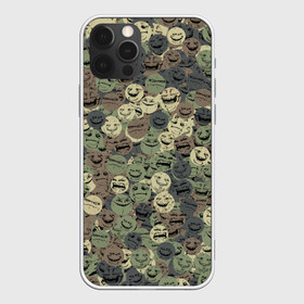 Чехол для iPhone 12 Pro Max с принтом Камуфляж со злыми смайлами , Силикон |  | angry | evil | face | peke | smile | yoba | йоба | камуфляж | мем | милитари | пека | смайл | смайлик | хаки