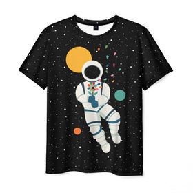 Мужская футболка 3D с принтом Космический романтик , 100% полиэфир | прямой крой, круглый вырез горловины, длина до линии бедер | astronaut | cosmonaut | cosmos | galaxy | moon | planet | space | star | астронавт | галактика | звезды | космонавт | космос | луна | планета | скафандр
