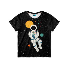 Детская футболка 3D с принтом Космический романтик , 100% гипоаллергенный полиэфир | прямой крой, круглый вырез горловины, длина до линии бедер, чуть спущенное плечо, ткань немного тянется | astronaut | cosmonaut | cosmos | galaxy | moon | planet | space | star | астронавт | галактика | звезды | космонавт | космос | луна | планета | скафандр