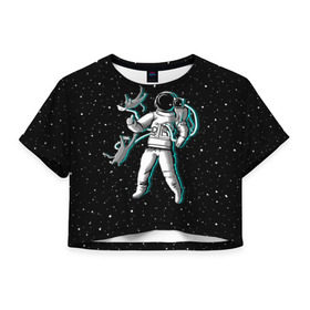 Женская футболка 3D укороченная с принтом Космонавт с котами , 100% полиэстер | круглая горловина, длина футболки до линии талии, рукава с отворотами | astronaut | cat | cosmonaut | cosmos | galaxy | kitty | planet | space | star | астронавт | галактика | звезды | космонавт | космос | кот | кошка | планета | скафандр