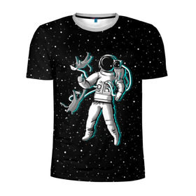 Мужская футболка 3D спортивная с принтом Космонавт с котами , 100% полиэстер с улучшенными характеристиками | приталенный силуэт, круглая горловина, широкие плечи, сужается к линии бедра | astronaut | cat | cosmonaut | cosmos | galaxy | kitty | planet | space | star | астронавт | галактика | звезды | космонавт | космос | кот | кошка | планета | скафандр