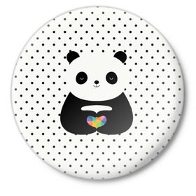 Значок с принтом Любовь панды ,  металл | круглая форма, металлическая застежка в виде булавки | Тематика изображения на принте: animal | bear | beast | forest | heart | love | nature | panda | животное | зверь | лес | любовь | медведь | панда | природа | сердце | страсть