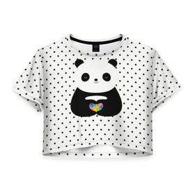 Женская футболка 3D укороченная с принтом Любовь панды , 100% полиэстер | круглая горловина, длина футболки до линии талии, рукава с отворотами | animal | bear | beast | forest | heart | love | nature | panda | животное | зверь | лес | любовь | медведь | панда | природа | сердце | страсть