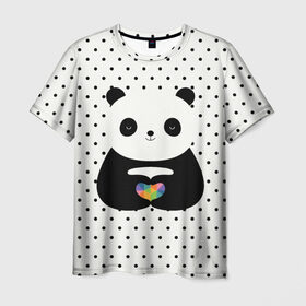 Мужская футболка 3D с принтом Любовь панды , 100% полиэфир | прямой крой, круглый вырез горловины, длина до линии бедер | Тематика изображения на принте: animal | bear | beast | forest | heart | love | nature | panda | животное | зверь | лес | любовь | медведь | панда | природа | сердце | страсть
